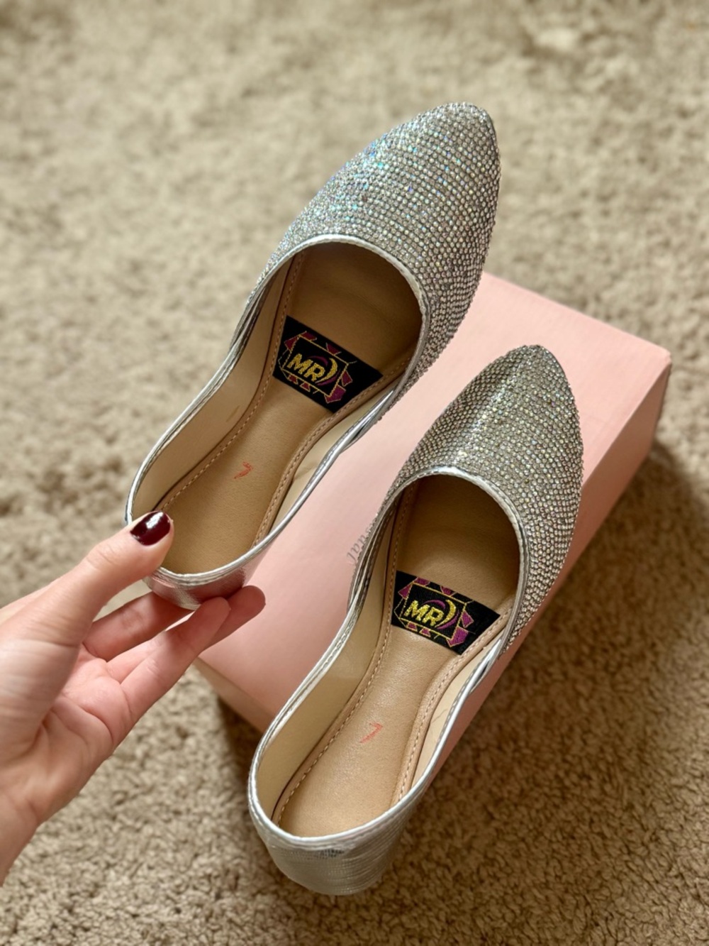 Silver Crystal Embellished Women's Flats